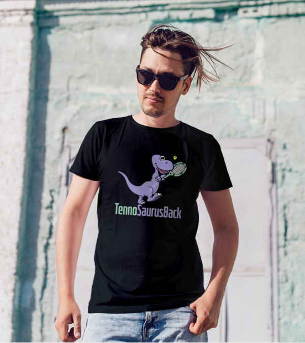 TennoSaurusBack Purple Tennis Dinosaur Trex Sports Sporty T-Shirt