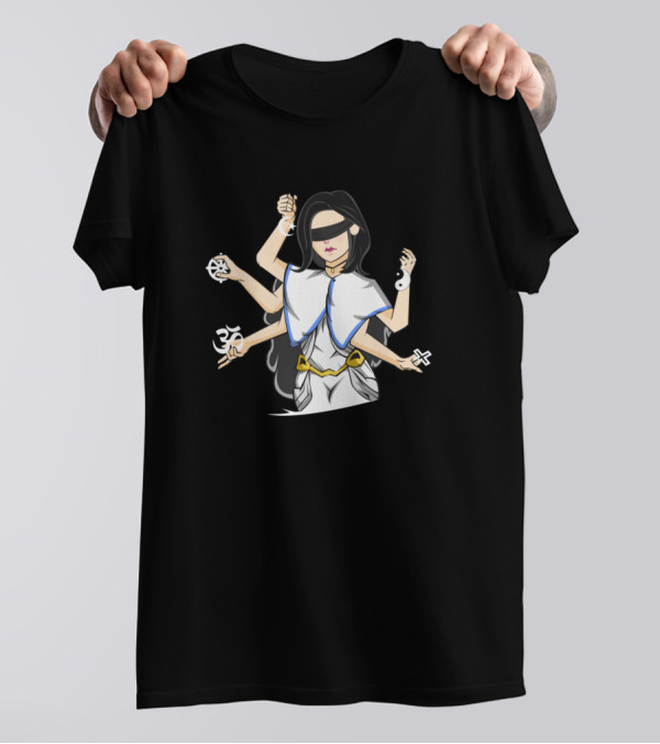The Social Judge Multifaith Symbols Blindfolded Justice T-Shirt