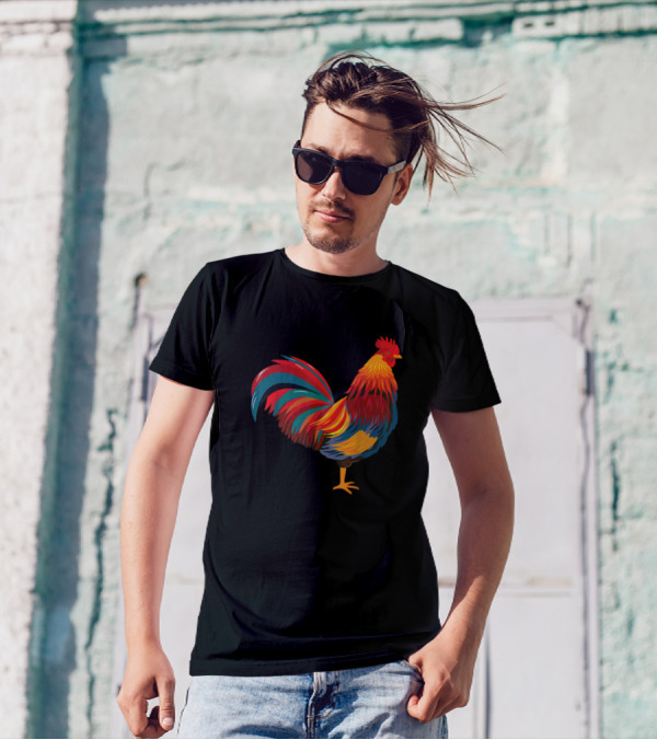 Think Out Loud Apparel Vibrant Chicken Rooster T-Shirt