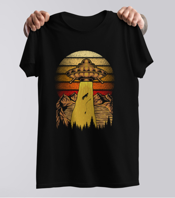 UFO Abduction Over Mountain Sunset T-Shirt