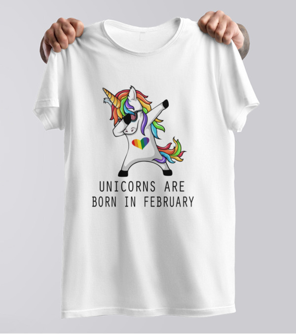 Unicorns Are Born In February Dabbing Rainbow Heart Pose T-Shirt