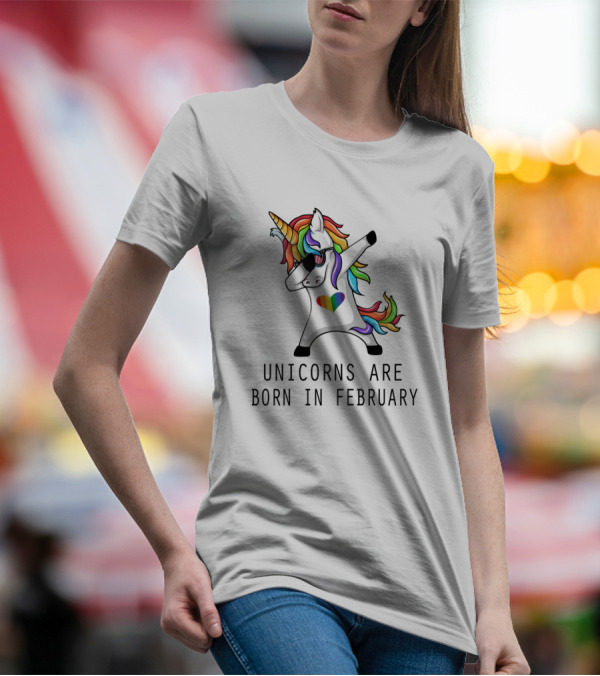 Unicorns Are Born In February Dabbing Rainbow Heart Pose T-Shirt