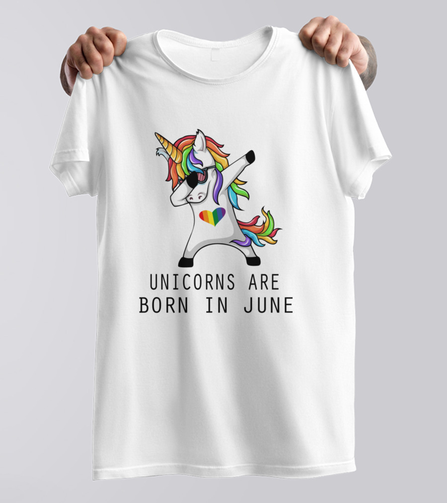 Unicorns Are Born In June Rainbow Heart Dabbing Pose T-Shirt