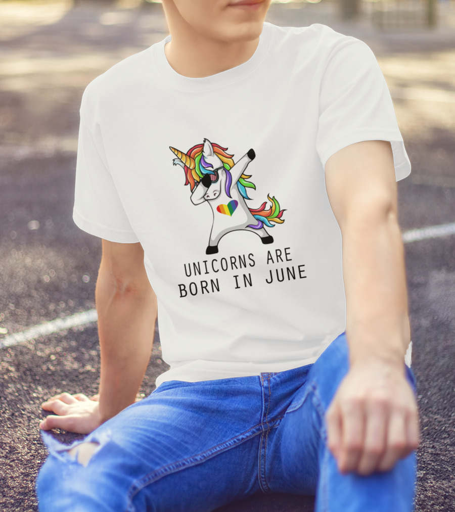 Unicorns Are Born In June Rainbow Heart Dabbing Pose T-Shirt