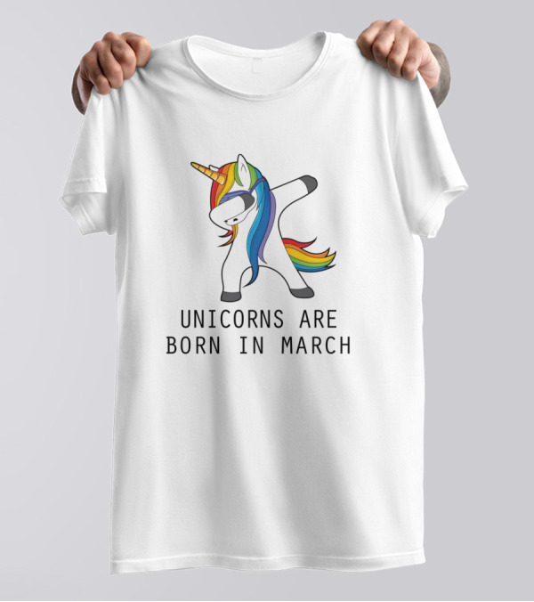 Unicorns Are Born In March Dab Dance Rainbow Mane T-Shirt