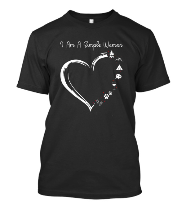 I Am A Simple Woman Heart Campfire Mountains Wine Flip Flops Dog Paw T-Shirt