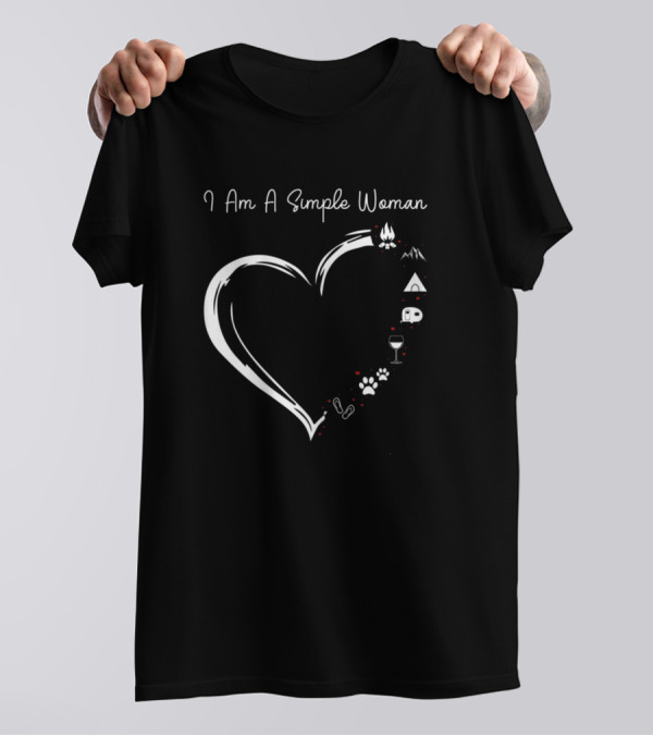I Am A Simple Woman Heart Campfire Mountains Wine Flip Flops Dog Paw T-Shirt