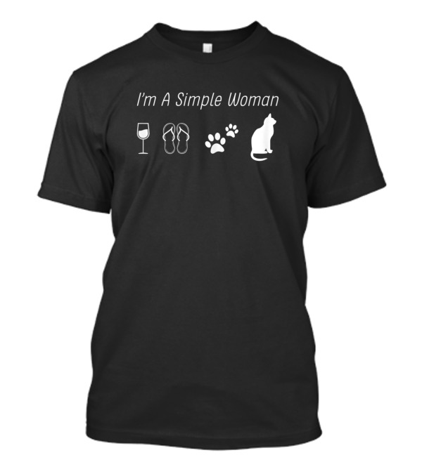 I'm A Simple Woman Wine Flip Flops Paw Print Cat T-Shirt