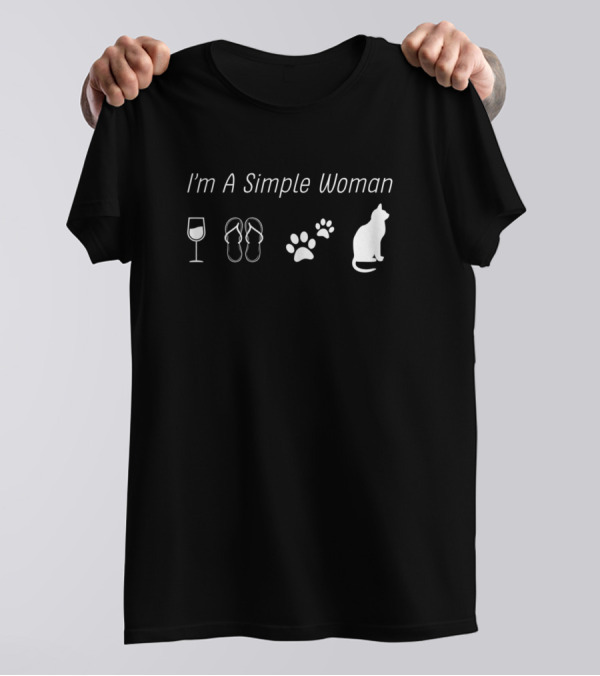 I'm A Simple Woman Wine Flip Flops Paw Print Cat T-Shirt