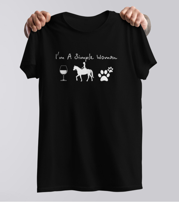I’m A Simple Woman Wine Paw Print Horse Rider T-Shirt
