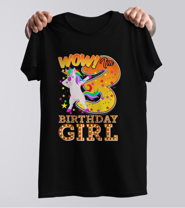 WOW I'm 3 Birthday Girl Unicorn Party 3rd Birthday T-Shirt