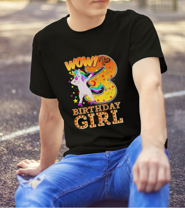 WOW I'm 3 Birthday Girl Unicorn Party 3rd Birthday T-Shirt