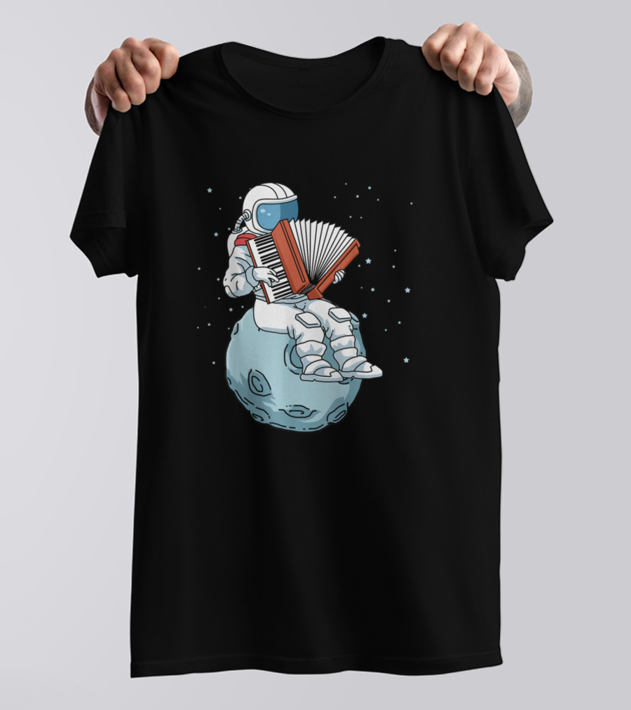 Accordion Men Accordion Music Astronaut Playing In Space T-Shirt