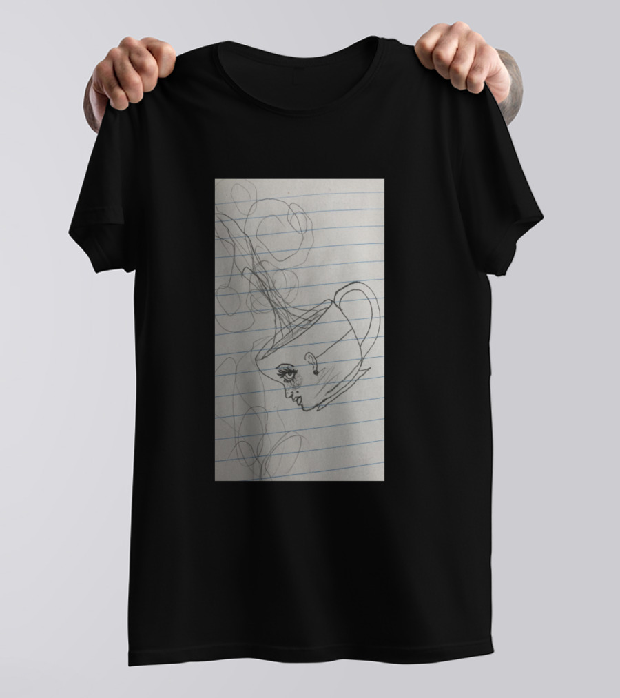 Smoke-Emanating Cup With Face Sketch T-Shirt