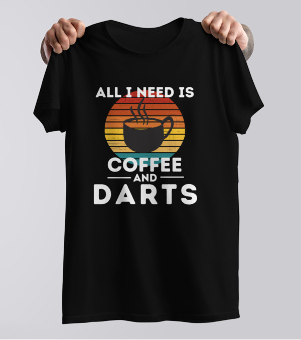 All I Need Is Coffee And Darts Retro Stripes Cup Steam T-Shirt