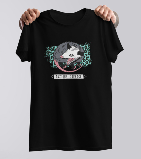 Anxious Garbage Possum With Teal Leopard Print Background T-Shirt