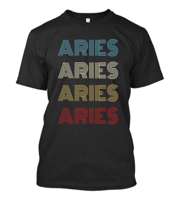 Aries First Given Name Pride Vintage Multicolor Retro Repeated Text T-Shirt