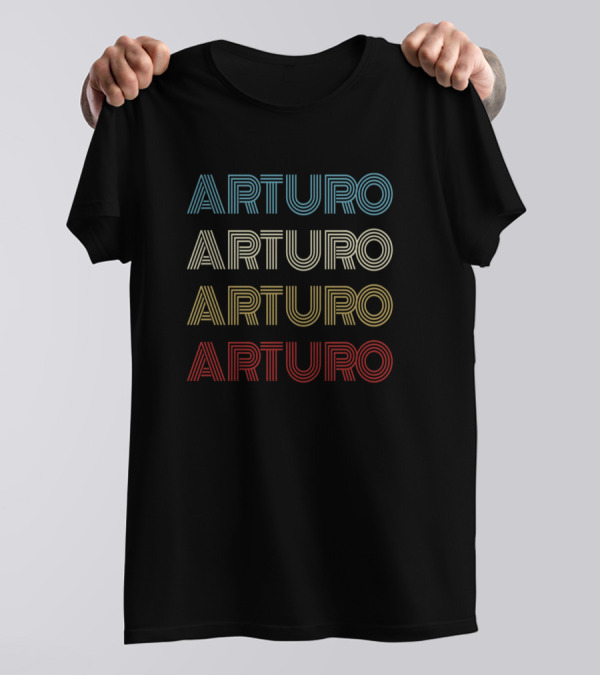Arturo Vintage Multicolor Striped Name Typography T-Shirt