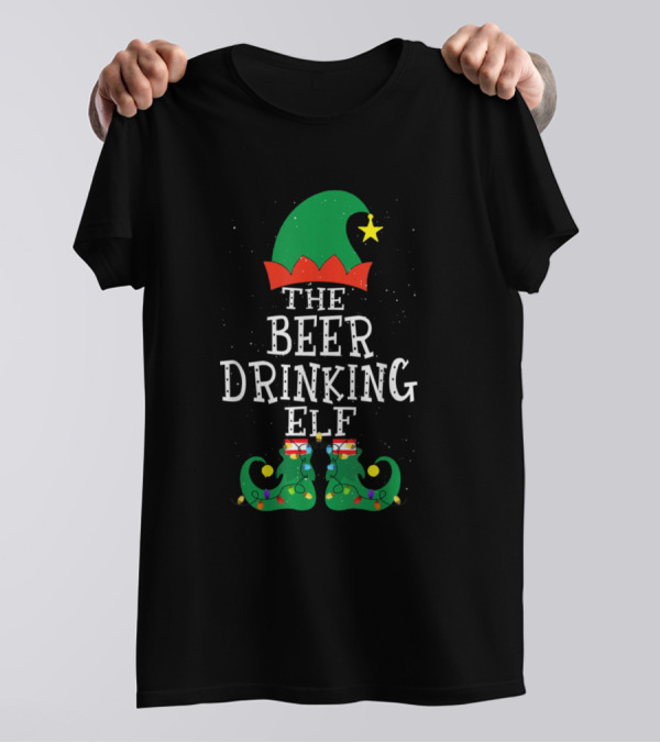 The Beer Drinking Elf Festive Family Group Matching Holiday T-Shirt