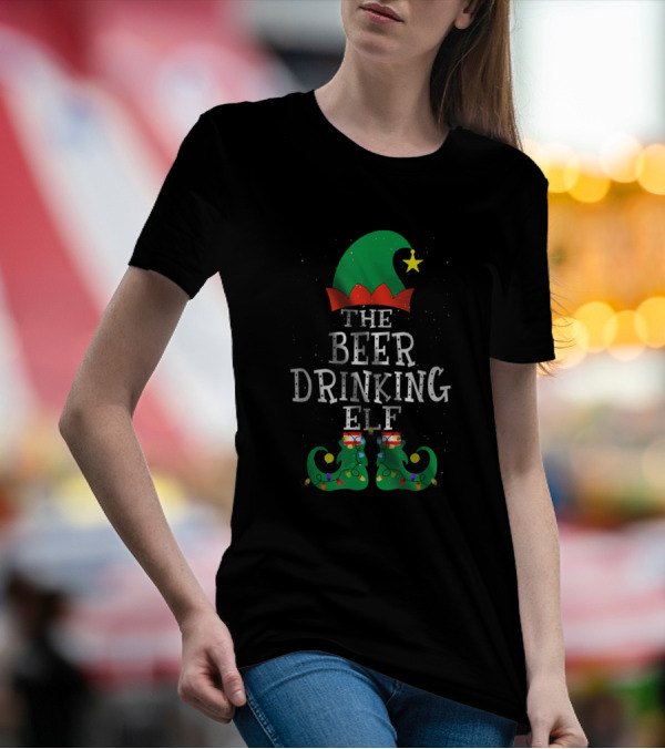 The Beer Drinking Elf Festive Family Group Matching Holiday T-Shirt