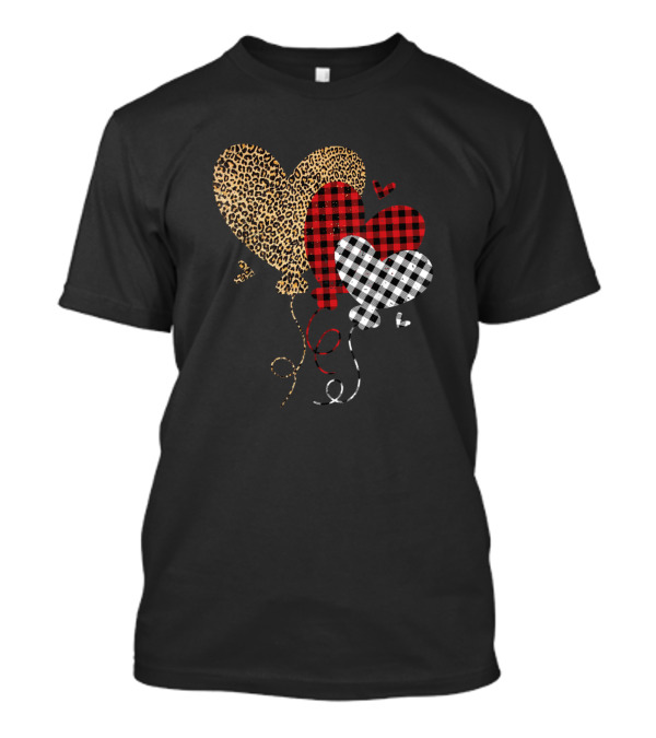 Buffalo Red Black Plaid Leopard Hearts Valentine Balloons T-Shirt