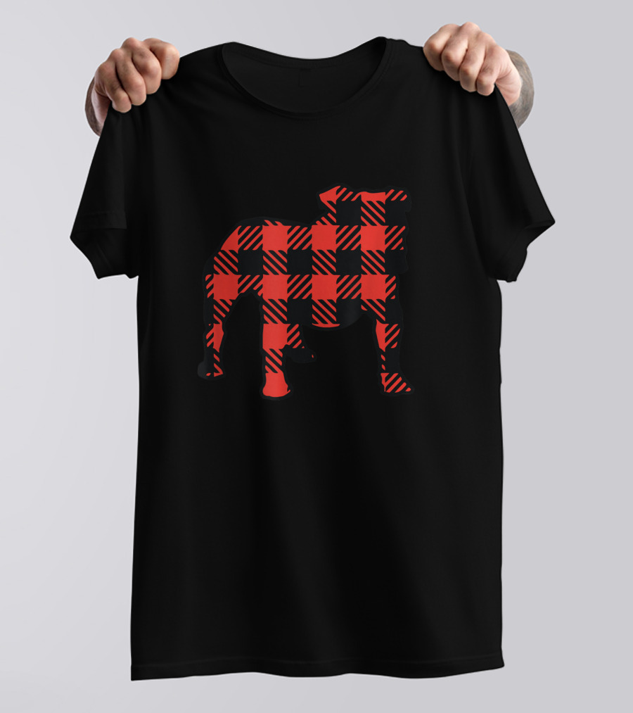 Bulldog Buffalo Plaid Patterned Bulldog T-Shirt