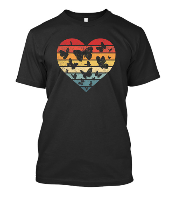 Butterfly Lover Retro Vintage Heart Rainbow Stripe T-Shirt