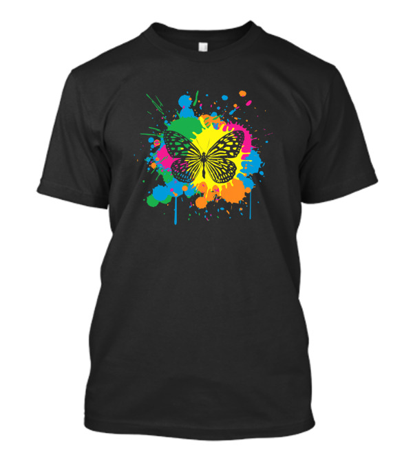 Butterfly Multi Colored Paint Splash Splatter T-Shirt