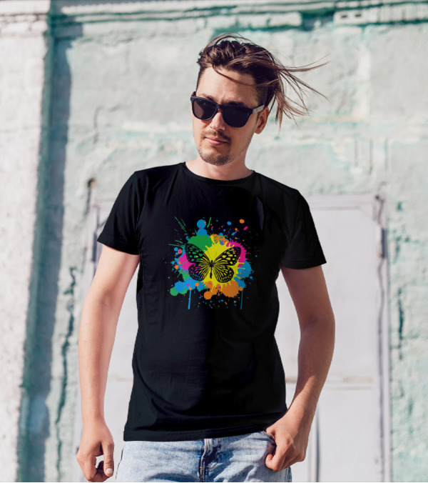 Butterfly Multi Colored Paint Splash Splatter T-Shirt