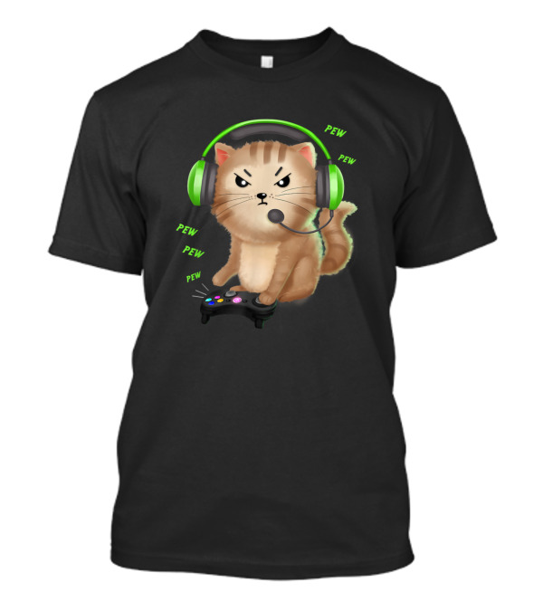 Pew Pew Cat Gaming Video Games Lover Nerd Girl T-Shirt