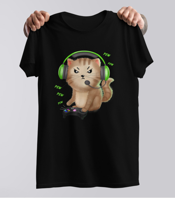 Pew Pew Cat Gaming Video Games Lover Nerd Girl T-Shirt
