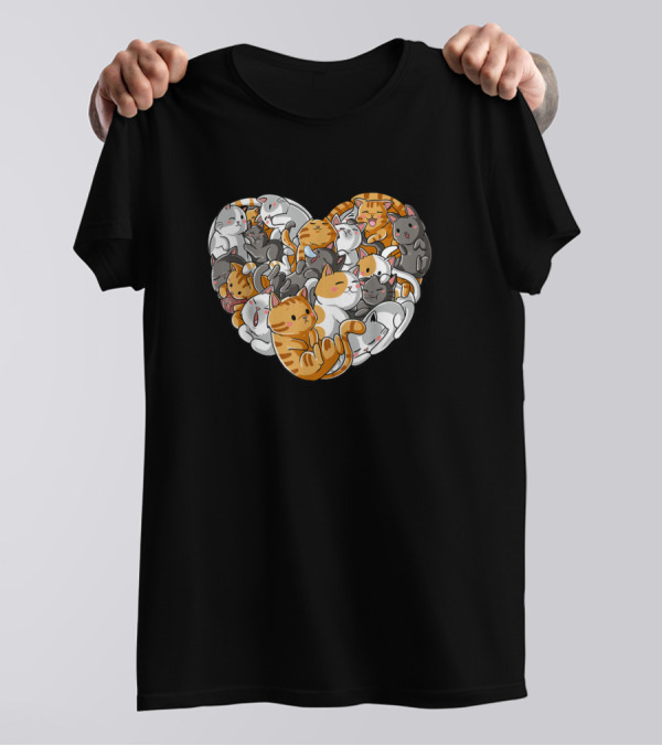 Cat Heart Valentines Day Girls Women Kitty Love T-Shirt
