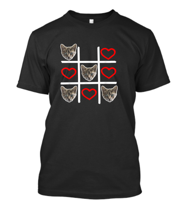 Tic Tac Toe Hearts Cat Funny Kitty Lover T-Shirt