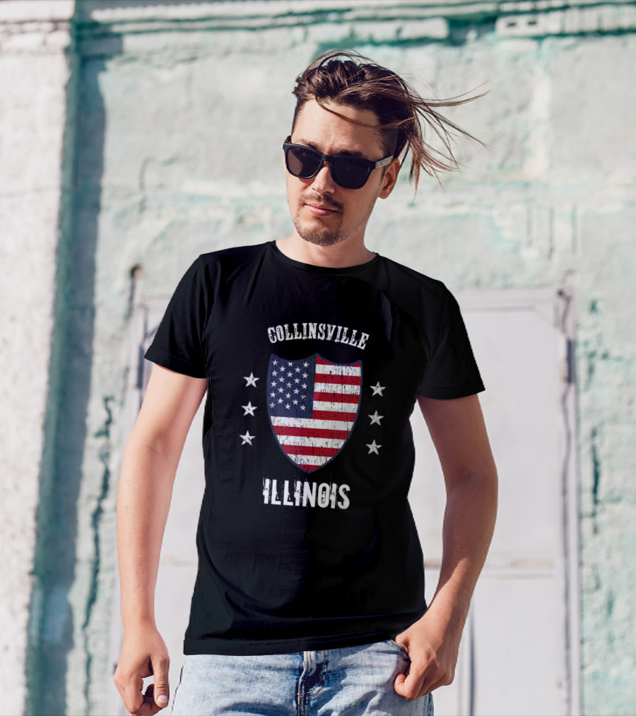 Collinsville Illinois American Flag Shield With Stars T-Shirt