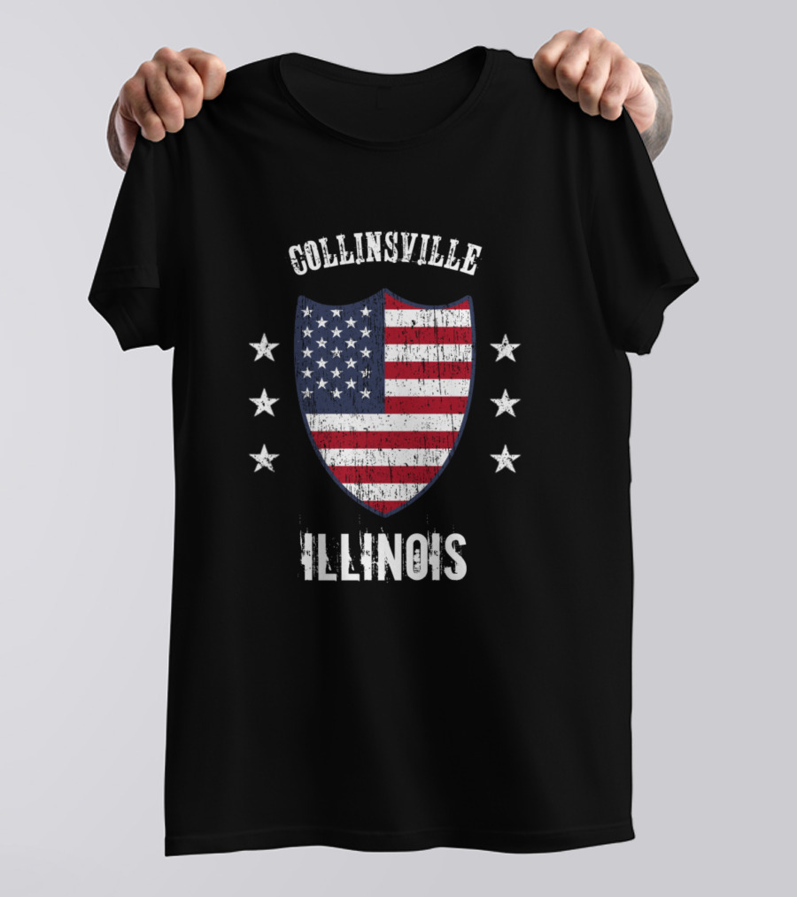 Collinsville Illinois American Flag Shield With Stars T-Shirt