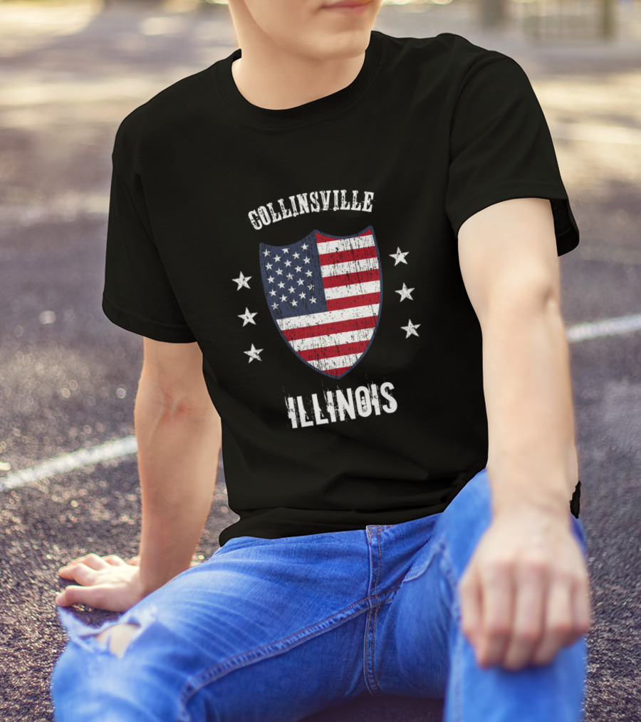 Collinsville Illinois American Flag Shield With Stars T-Shirt