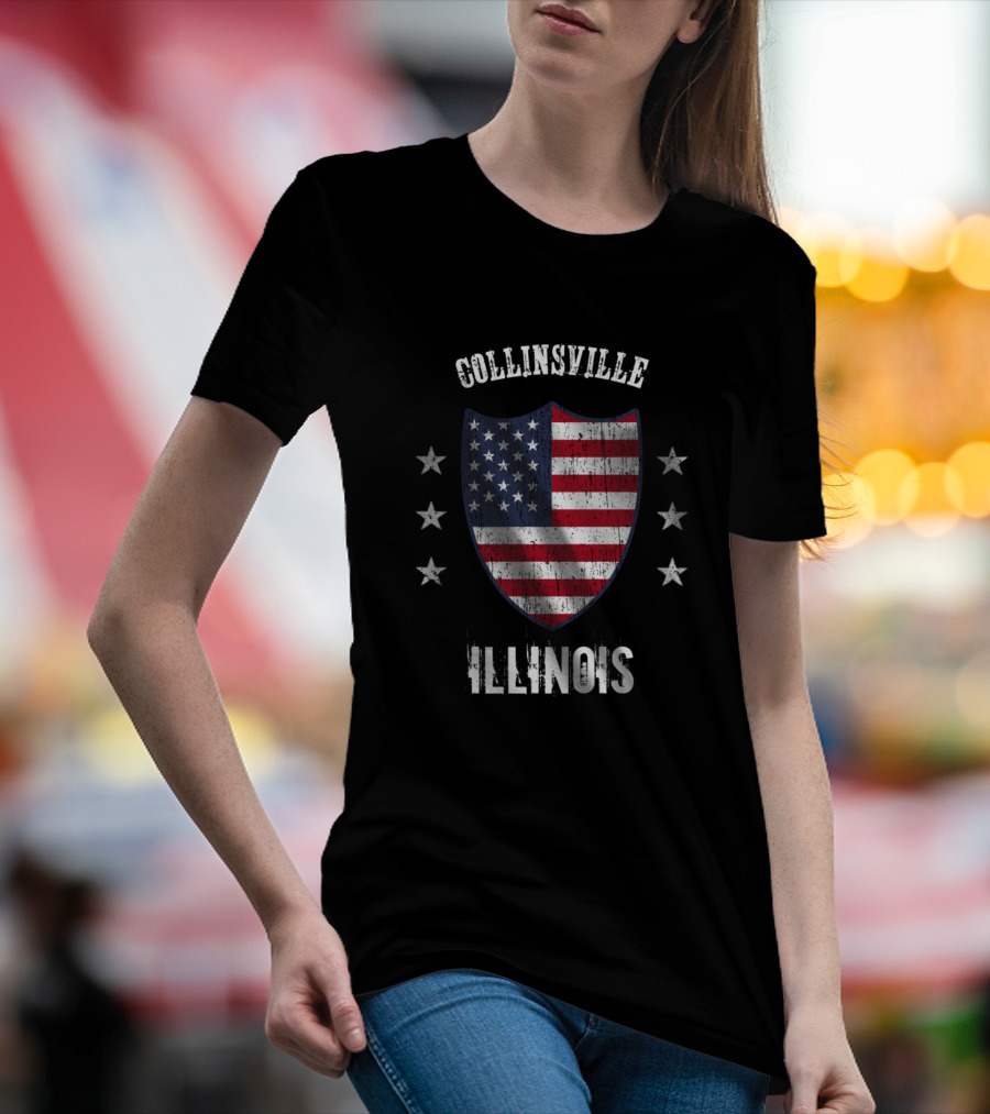 Collinsville Illinois American Flag Shield With Stars T-Shirt