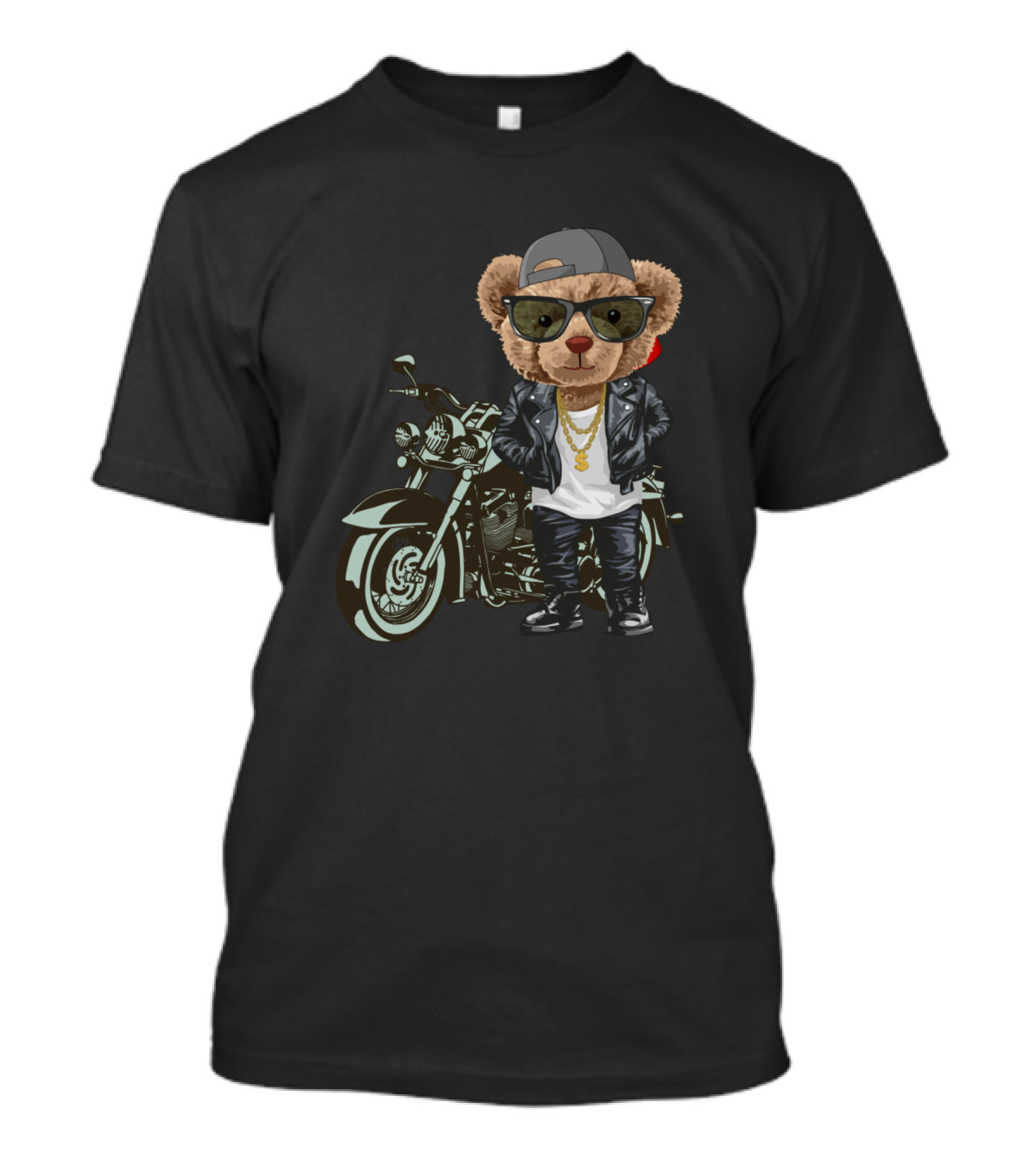 Cool Cute Bear With Motorcycle In Leather Jacket And Sunglasses T-Shirt