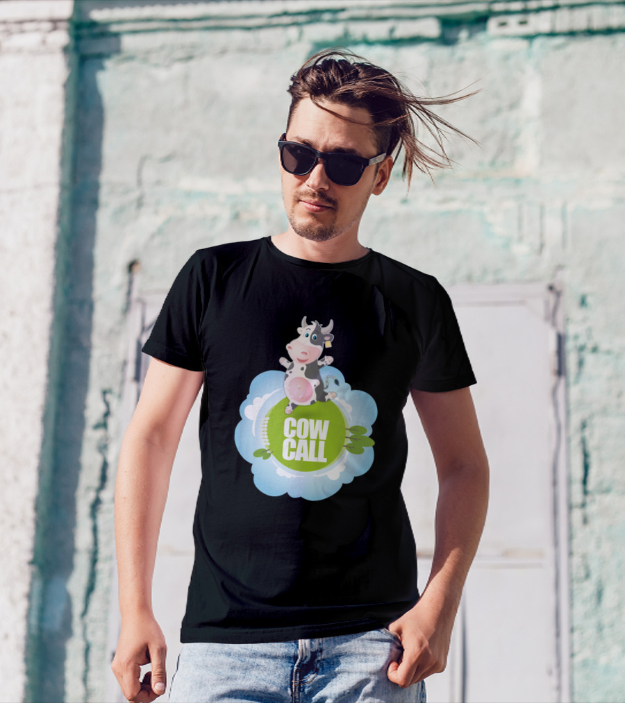 Cow Call 749 Farming Cute Cartoon Cow On Cloudy Pasture T-Shirt