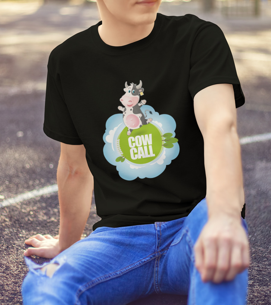 Cow Call 749 Farming Cute Cartoon Cow On Cloudy Pasture T-Shirt