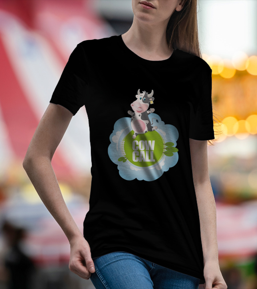 Cow Call 749 Farming Cute Cartoon Cow On Cloudy Pasture T-Shirt