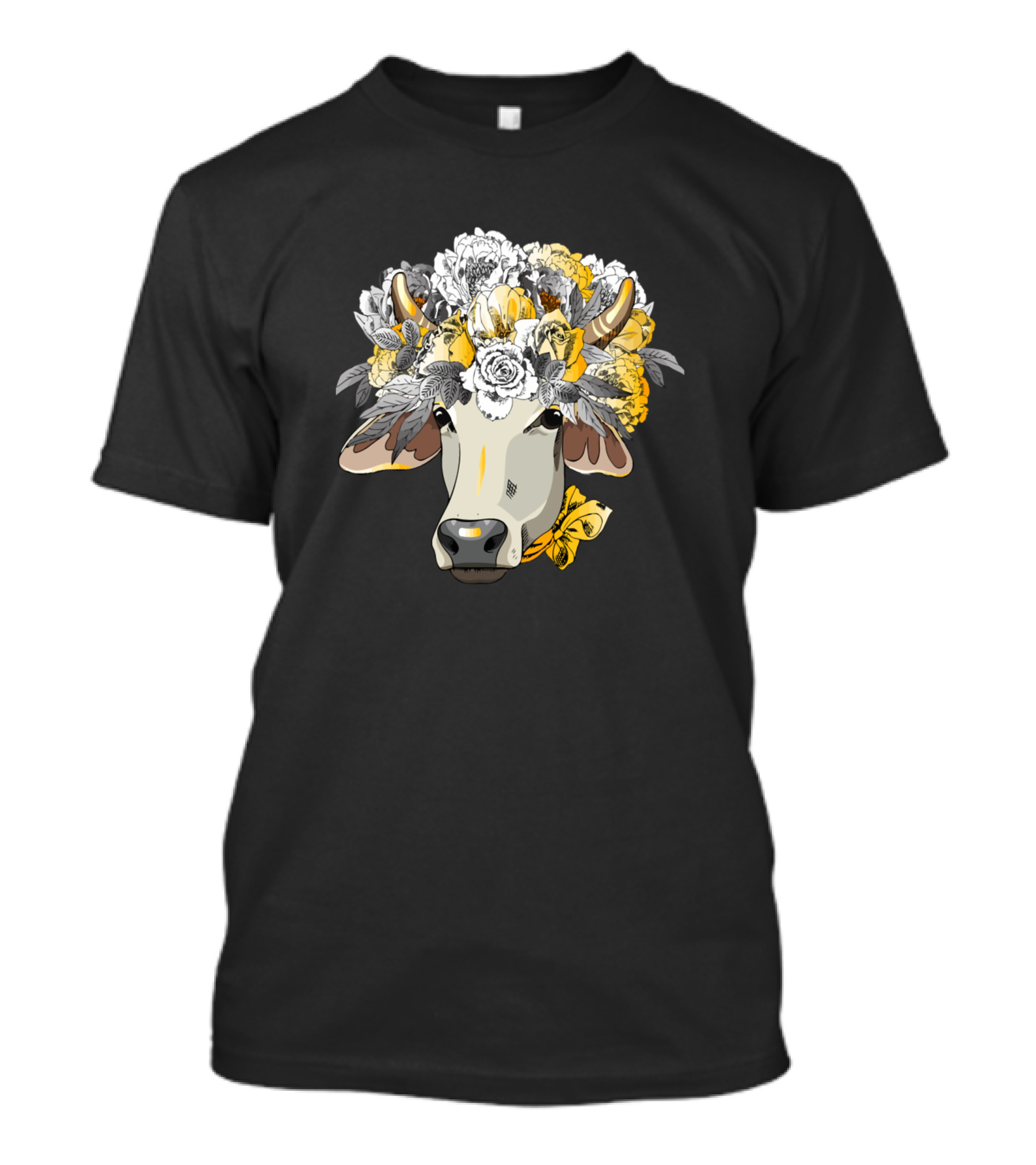 Cows Cow Floral Head Farm Animal Art 24 Farming Yellow Flower Headdress T-Shirt