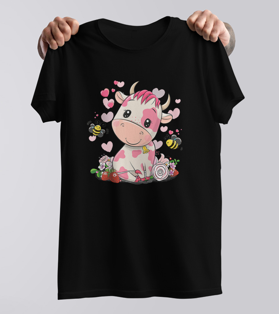 Cows Cute Cow 25 Farming Hearts Bees Flowers Berries T-Shirt