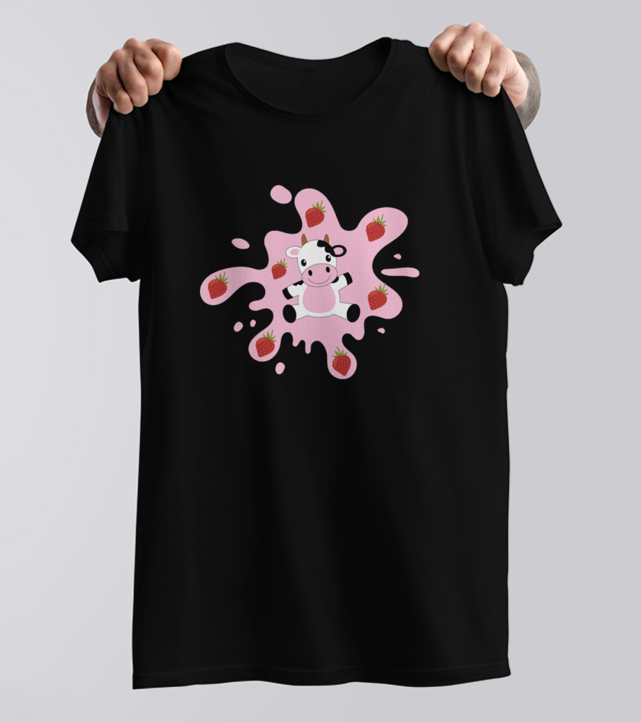 Strawberry Cow Cute Pet With Splatter And Strawberries 421 T-Shirt
