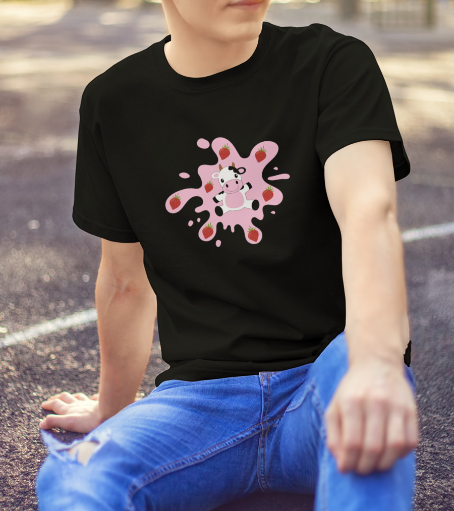 Strawberry Cow Cute Pet With Splatter And Strawberries 421 T-Shirt