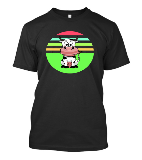 Cows Strawberry Yogurt 523 Farming Cow Retro Sun Stripes T-Shirt