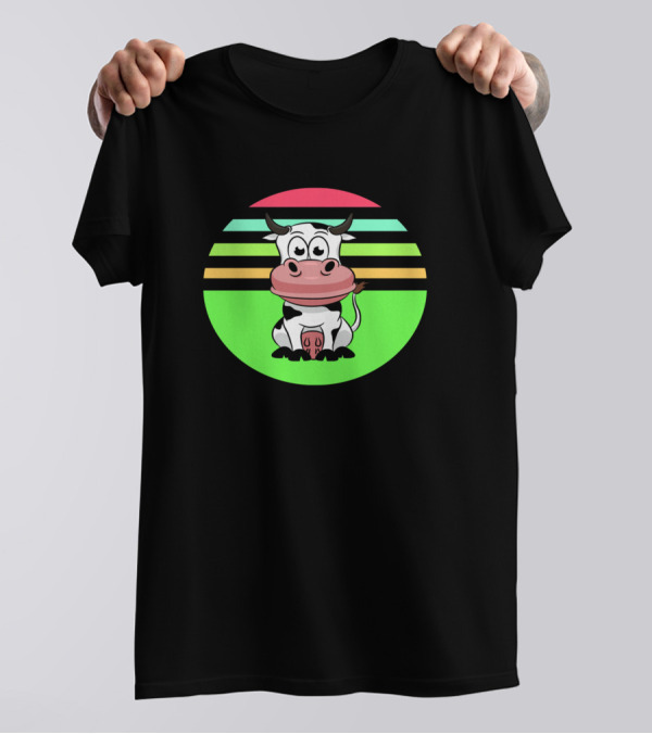 Cows Strawberry Yogurt 523 Farming Cow Retro Sun Stripes T-Shirt