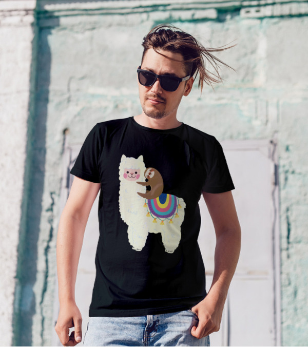 Cute Llama And Sloth Best Friends Colorful Blanket T-Shirt