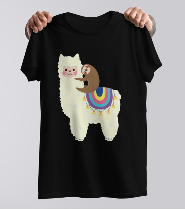 Cute Llama And Sloth Best Friends Colorful Blanket T-Shirt