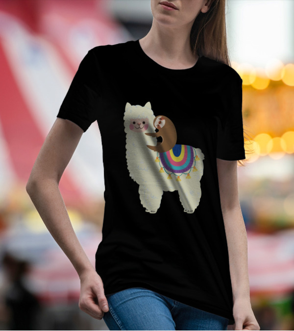 Cute Llama And Sloth Best Friends Colorful Blanket T-Shirt